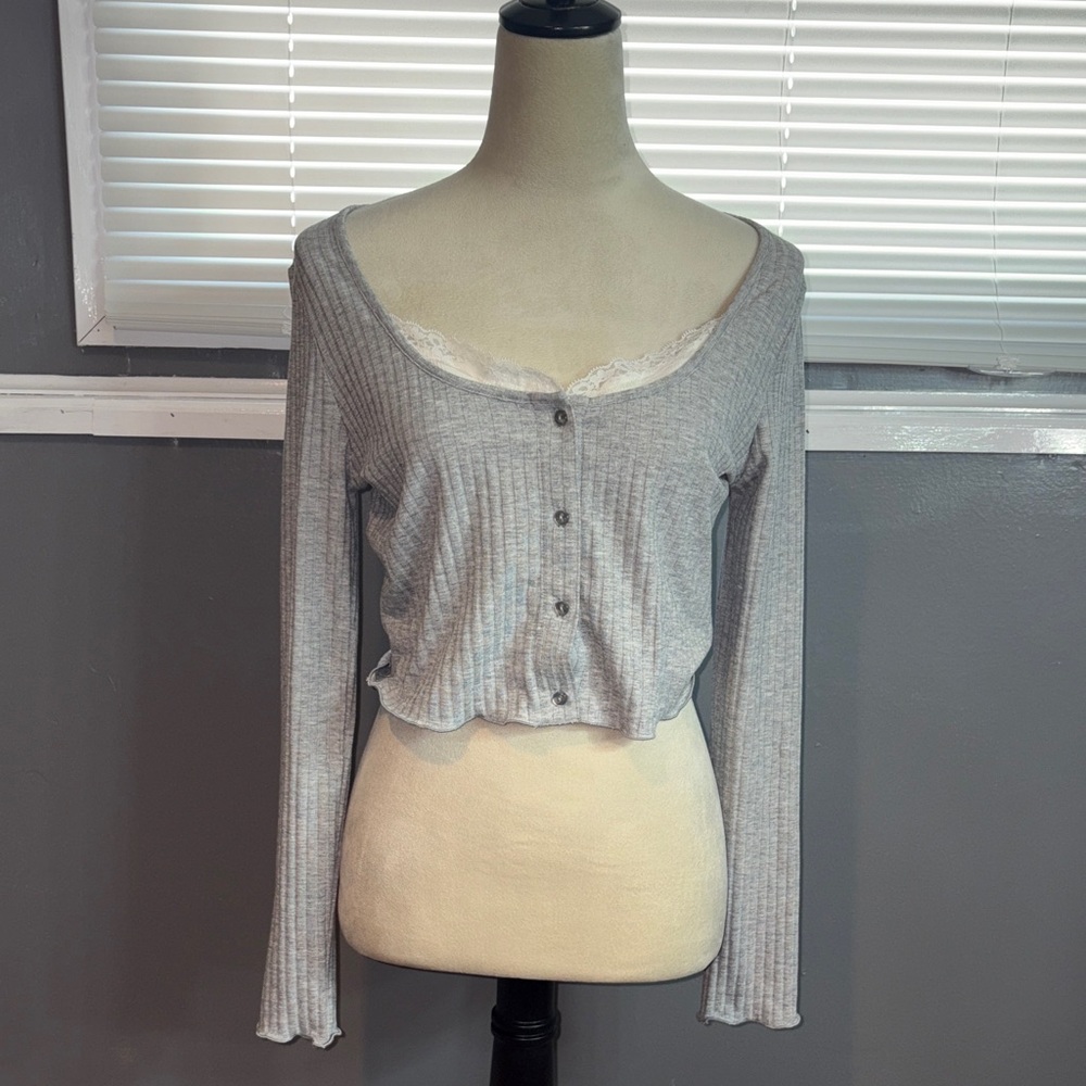 Sugar Moon Gray Ribbed Crop Top Size L